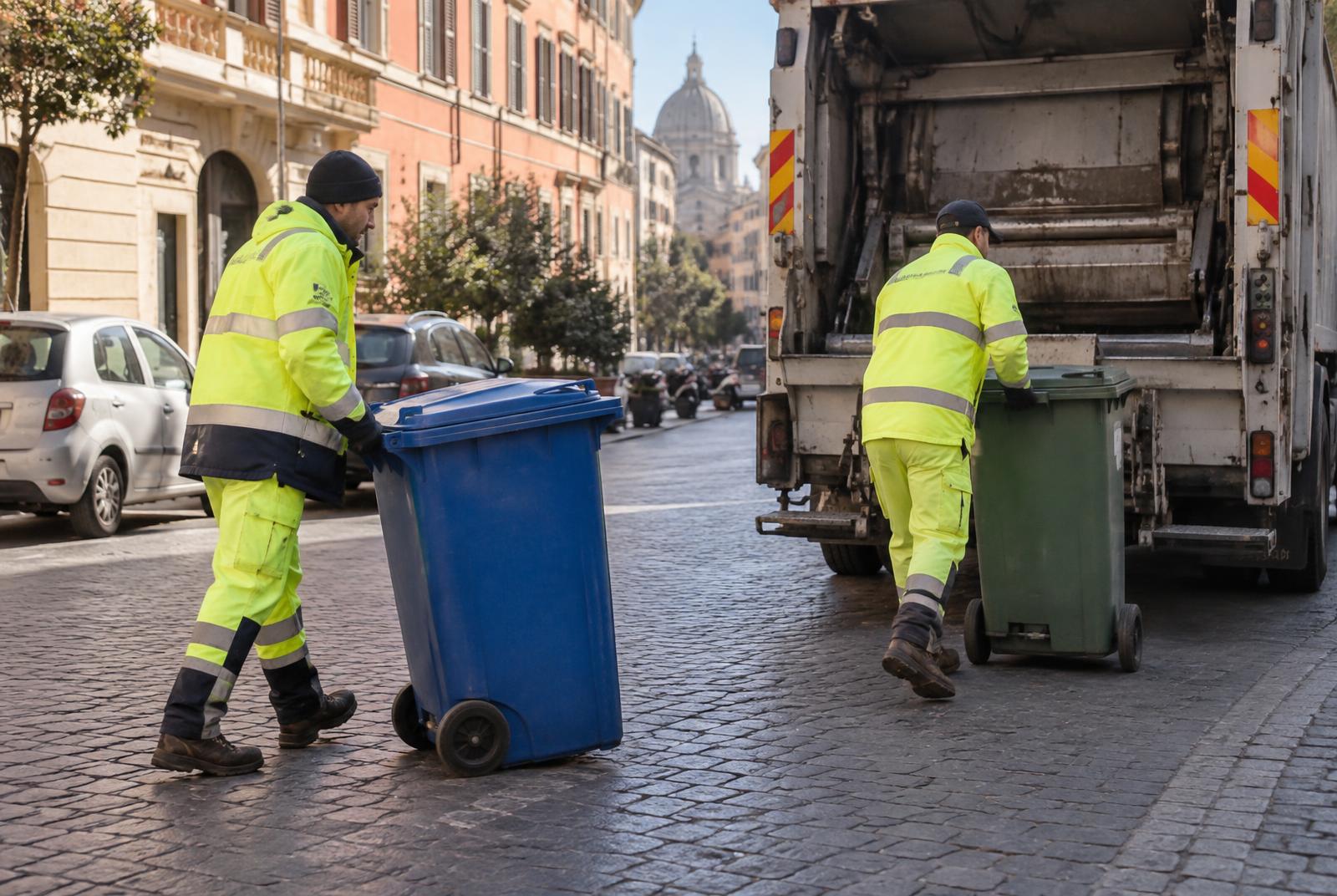 Operatori EMA durante la raccolta differenziata in città